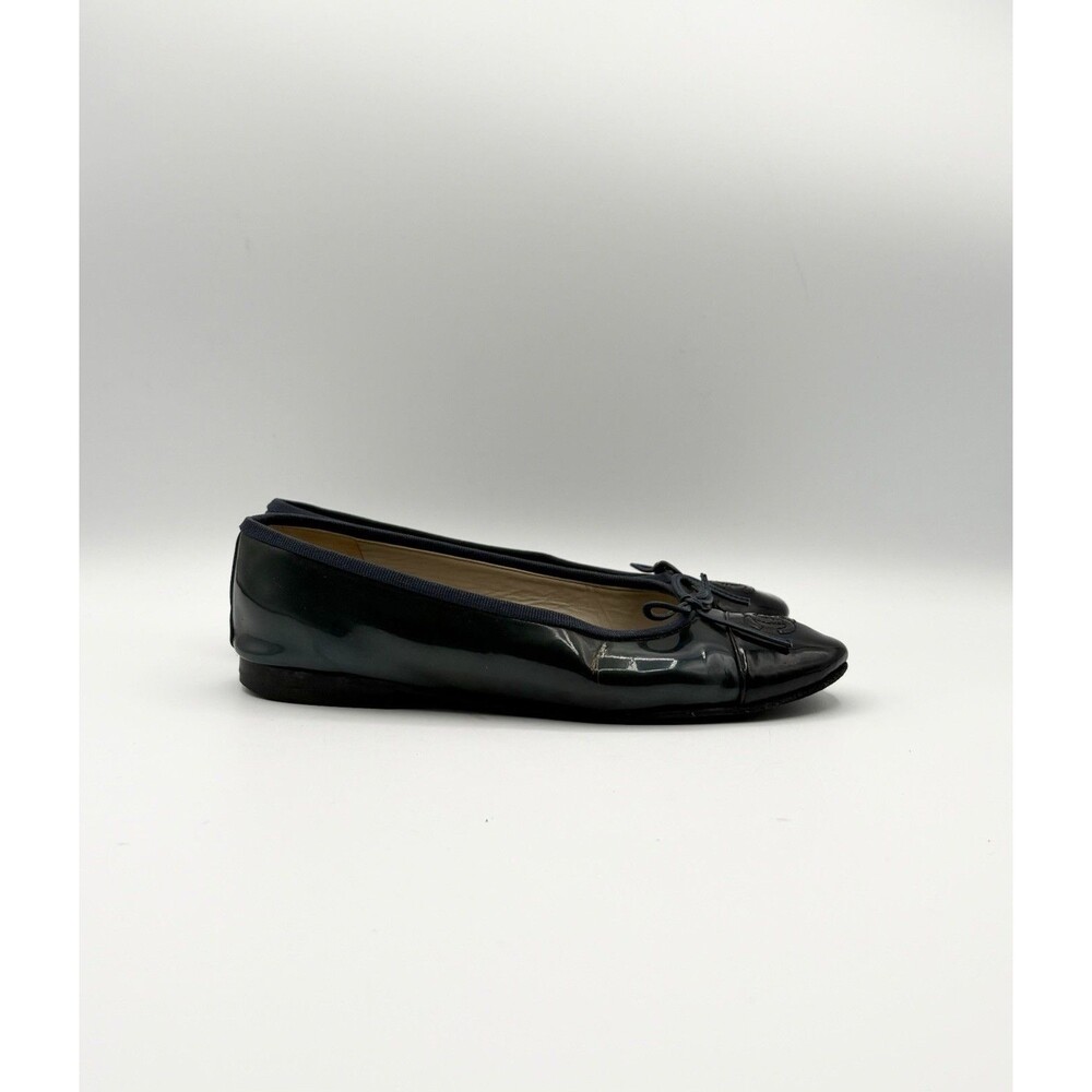 Chanel Blue & Black Patent Leather Ballet Flats Bow Accent Size EU 35.5 - Picture 2 of 16
